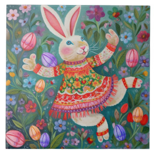 Glad påsk Bunny Dance Kakelplatta