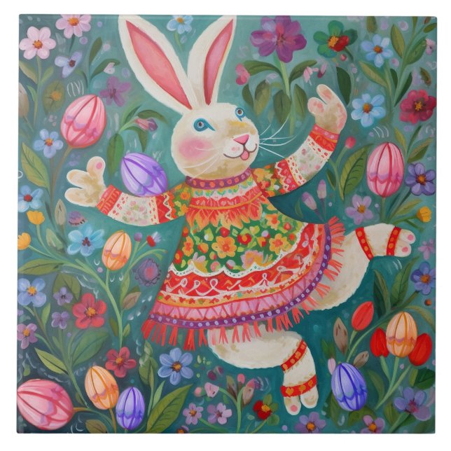 Glad påsk Bunny Dance Kakelplatta (Framsidan)