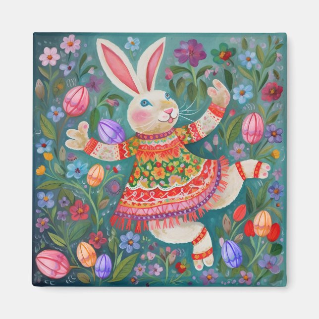 Glad påsk Bunny Dance Magnet (Framsidan)