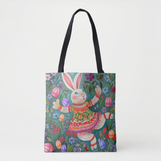 Glad påsk Bunny Dance Tote Tygkasse (Framsida)
