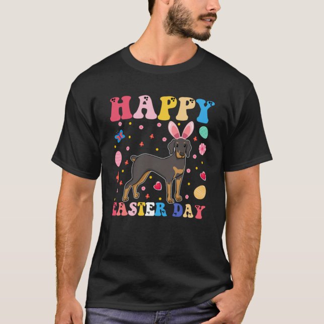 Glad påsk Bunny Doberman Påsk Day Groovy T Shirt (Framsida)