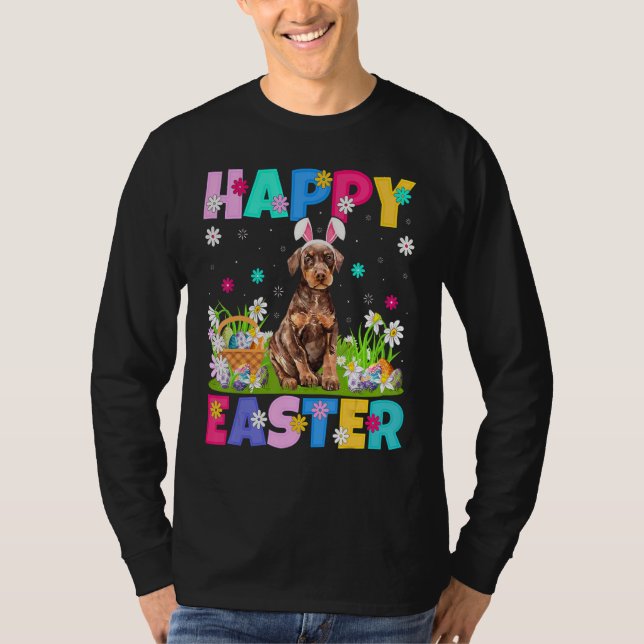 Glad påsk Bunny Doberman Pinscher Hund Påsk Su T Shirt (Framsida)