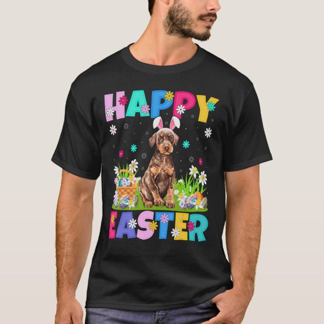 Glad påsk Bunny Doberman Pinscher Hund Påsk Su T Shirt (Framsida)