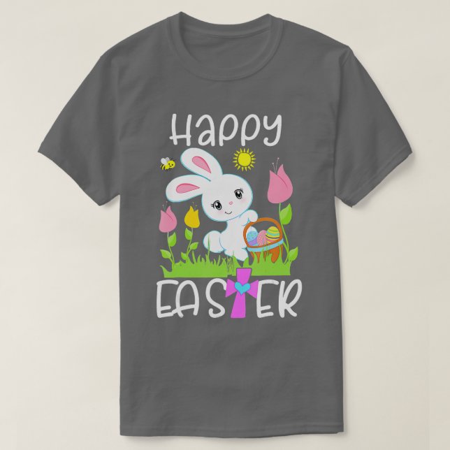 Glad påsk Bunny Egg Basket Honeybee Flower Chri T Shirt (Design framsida)