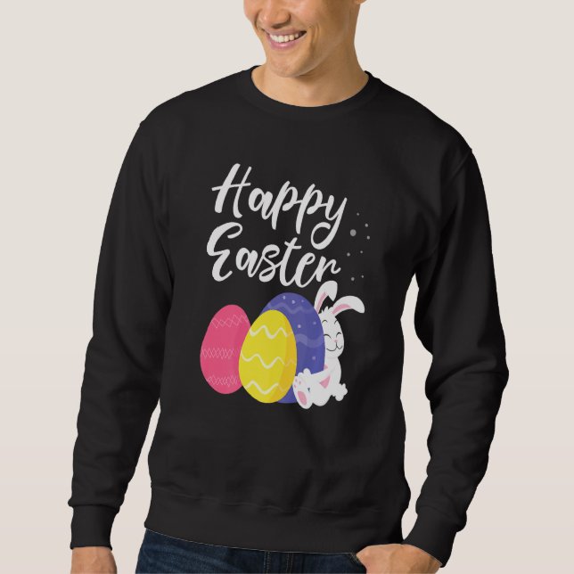 Glad påsk Bunny Egg Basket Lång Ärmad Tröja (Framsida)