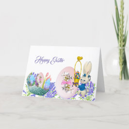 Glad påsk Bunny Egg Basket Lilac Elegant Card Tack Kort