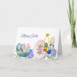 Glad påsk Bunny Egg Basket Lilac Elegant Card Tack Kort