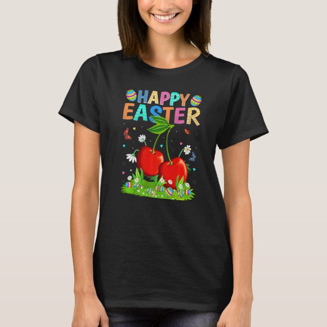 Glad påsk Bunny Egg Cherry Påsk Söndag T Shirt (Framsida)