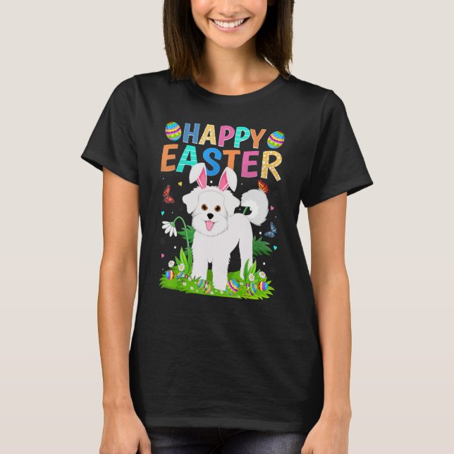 Glad påsk Bunny Egg Funny Bichon Frise Hund Öster T Shirt (Framsida)