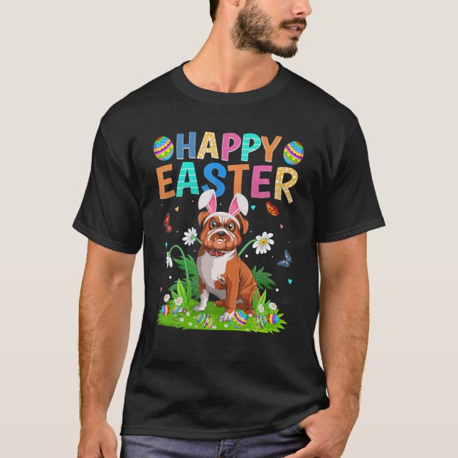 Glad påsk Bunny Egg Funny Bulldog Påsk Söndag T Shirt (Framsida)