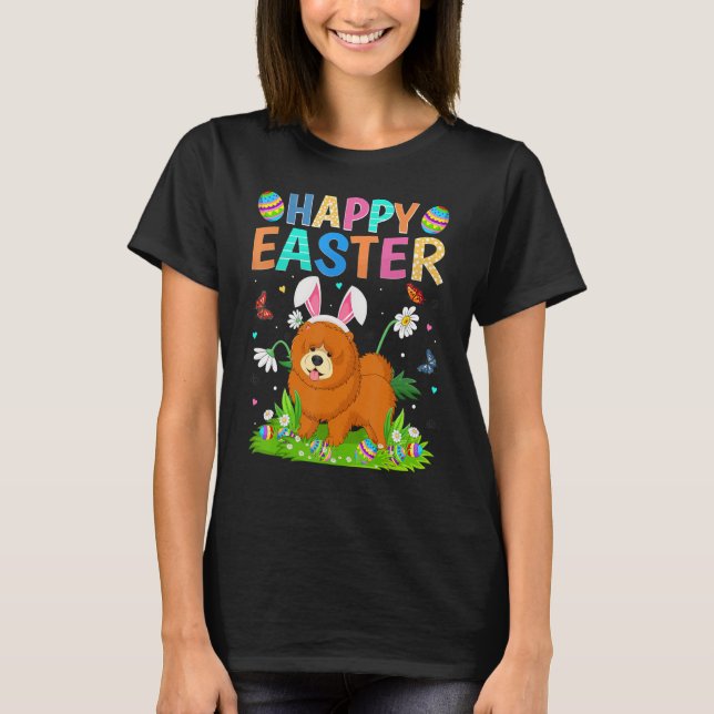 Glad påsk Bunny Egg Funny Chow Chow Hund Påsk T Shirt (Framsida)