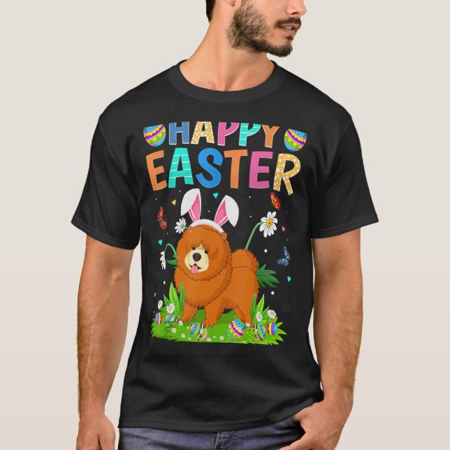 Glad påsk Bunny Egg Funny Chow Chow Hund Påsk T Shirt (Framsida)