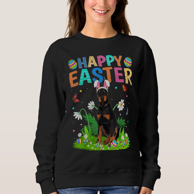 Glad påsk Bunny Egg Funny Doberman Hund Påsk S T Shirt (Framsida)