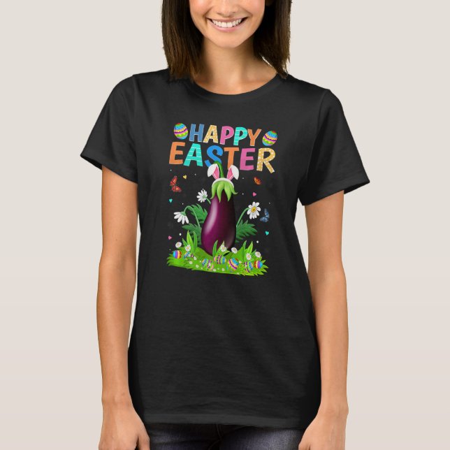 Glad påsk Bunny Egg Funny Eggplant Påsk Sunda T Shirt (Framsida)