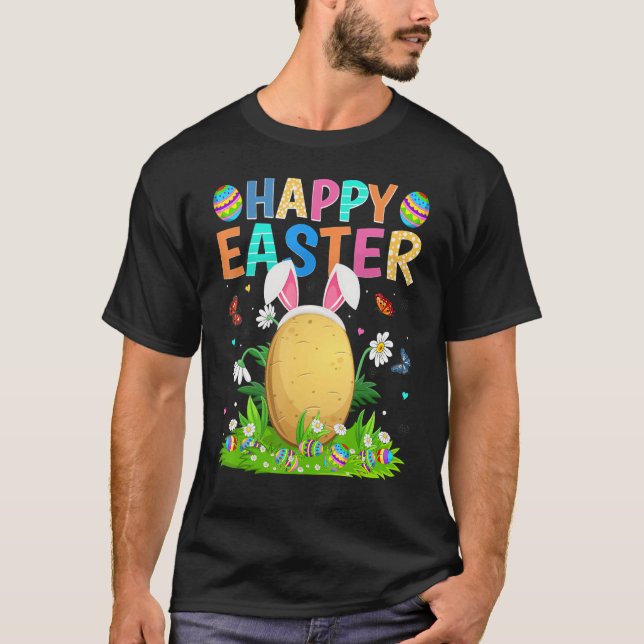Glad påsk Bunny Egg Funny Potato Påsk Söndag T Shirt (Framsida)
