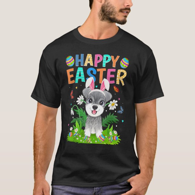 Glad påsk Bunny Egg Funny Schnauzer Hund Påsk T Shirt (Framsida)