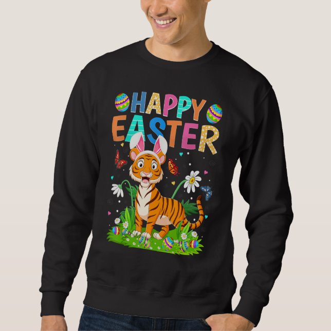 Glad påsk Bunny Egg Funny Tiger Påsk Söndag Lång Ärmad Tröja (Framsida)