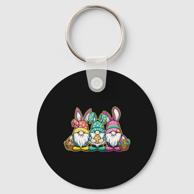 Glad påsk Bunny Egg Hunting and Bysket Gnome Ea Nyckelring (Framsida)