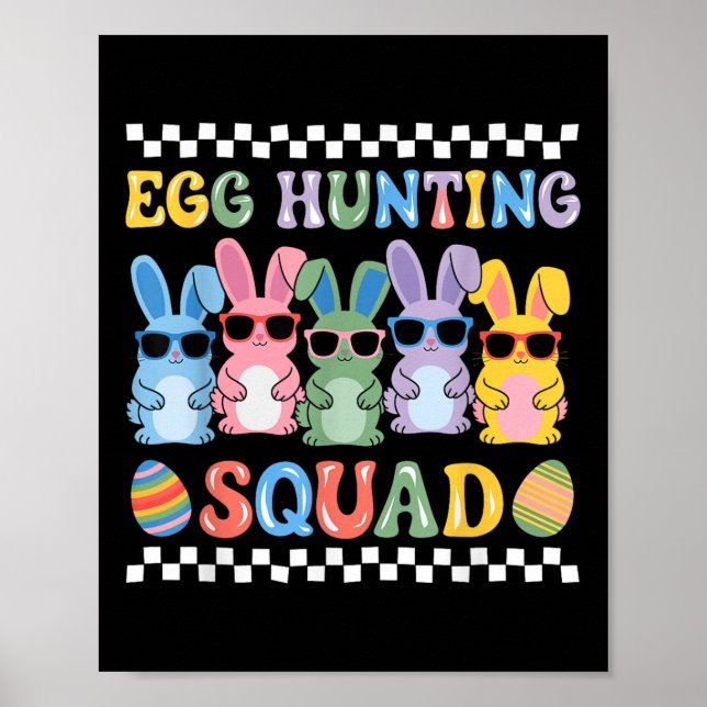 Glad påsk Bunny Egg Hunting Squad Crew Familj B Poster (Framsidan)