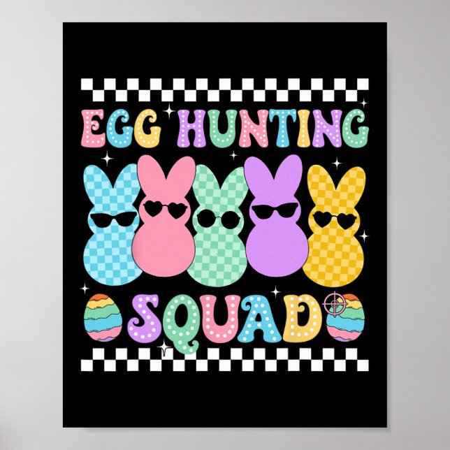 Glad påsk Bunny Egg Hunting Squad Crew Familj B Poster (Framsidan)