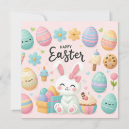 Glad påsk - Bunny Eggs i Pastel Färg Julkort