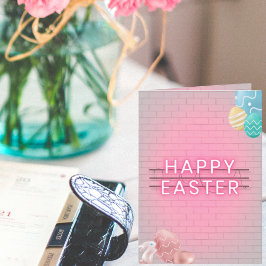 Glad påsk Bunny Eggs Rosa Neon-signerad Kort