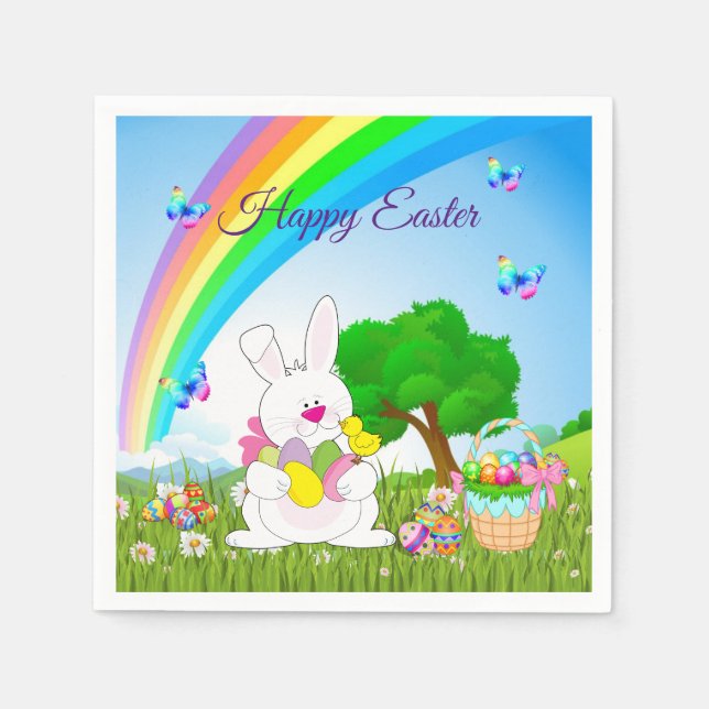 Glad påsk Bunny Färgad Eggs Cute Pappersservett (Framsidan)