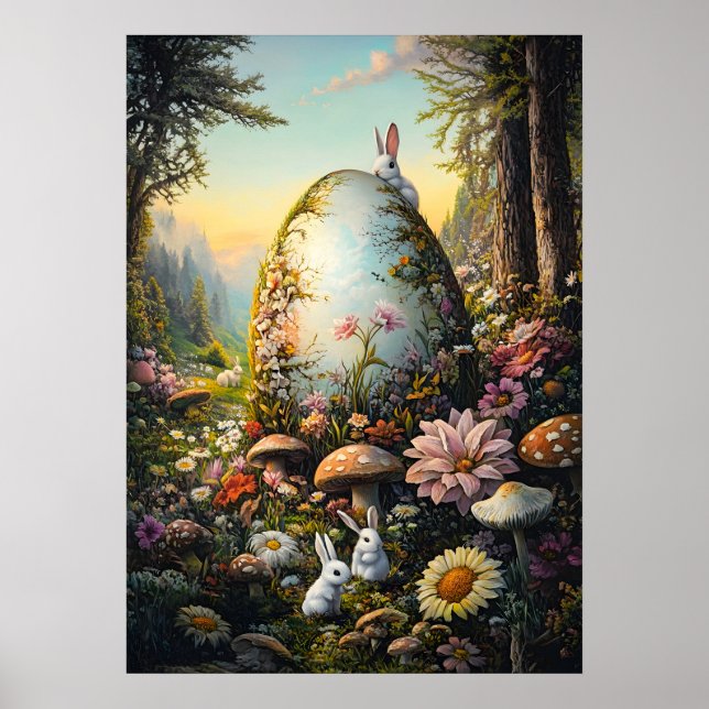 Glad påsk Bunny Forest Rabbit Wall Art Poster (Framsidan)
