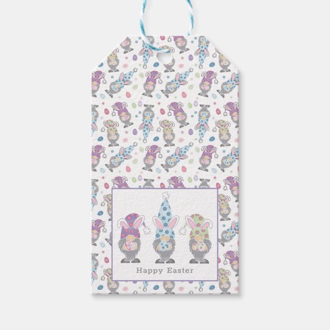 Glad påsk Bunny Gnomes Presentetikett (Framsidan)