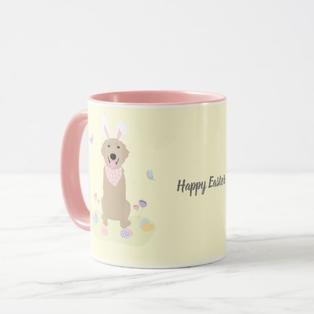 Glad påsk Bunny Golden Retriever Mugg (Framsida vänster)