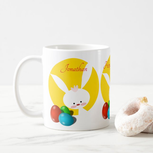 Glad påsk Bunny Gult Kaffemugg (Med munk)