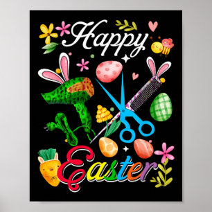 Glad påsk Bunny Hair Stylist Verktyg Jobbteam Hun Poster