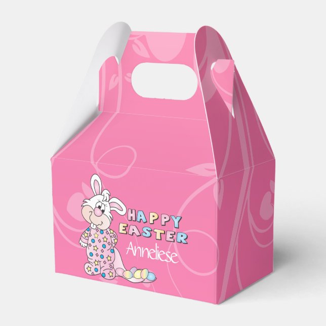 Glad påsk Bunny i Söt Rosa Favor Box Presentaskar (Framsidan Sidan)