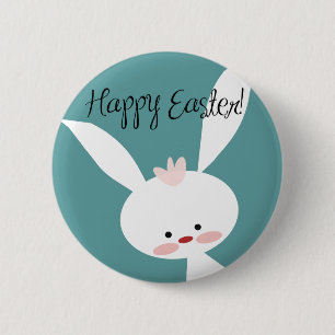Glad påsk bunny kanin på blå tealbakgrund knapp