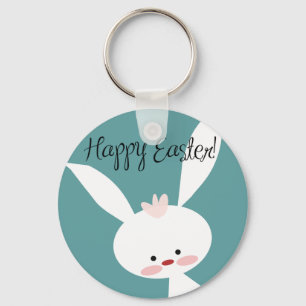 Glad påsk bunny kanin på blå tealbakgrund nyckelring