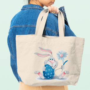 Glad påsk Bunny kaninhållare, blommor och ägg Jumbo Tygkasse