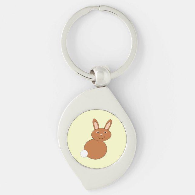 Glad påsk Bunny Keychain Swirl Silverfärgad Nyckelring (Framsidan)