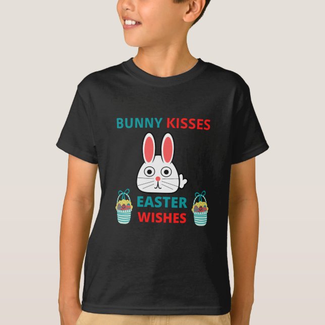Glad påsk Bunny Kisses och Önskemål T Shirt (Framsida)