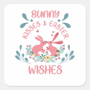 GLAD PÅSK BUNNY KISSES-PÅSK-ÖNSKEMÅL FYRKANTIGT KLISTERMÄRKE
