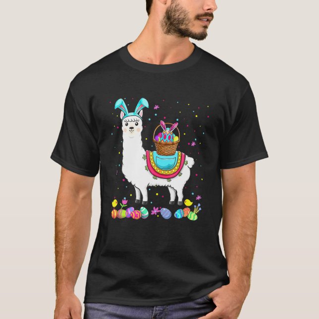 glad påsk Bunny Llama som föder Påskägg Bask T Shirt (Framsida)