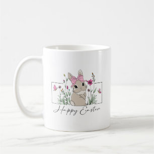 Glad påsk Bunny med Blommigt Design och Rosa Bow Kaffemugg