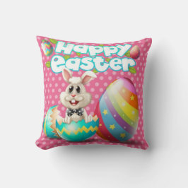 Glad påsk Bunny med färgade ägg Kudde