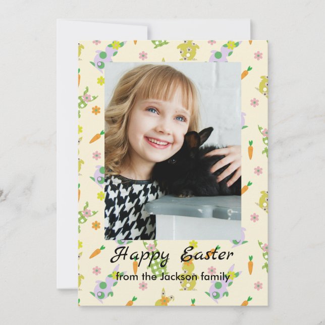 Glad påsk bunny med fotoplatta Helgdag Julkort (Framsida)