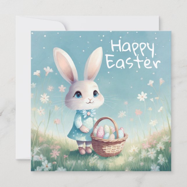 Glad påsk Bunny med Påskägg Julkort (Framsida)