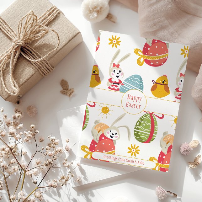 Glad påsk Bunny med Påskägg Julkort (Skapare uppladdad)