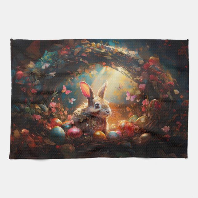 Glad påsk Bunny med Påskägg Kökshandduk (Horisontell)