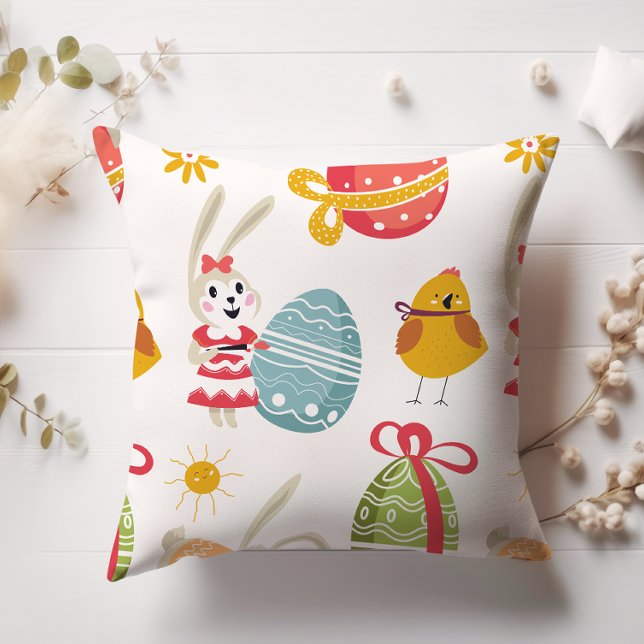 Glad påsk Bunny med Påskägg Kudde (Skapare uppladdad)