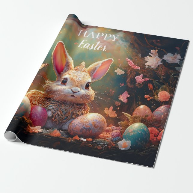 Glad påsk Bunny med Påskägg Presentpapper (Utrullad)