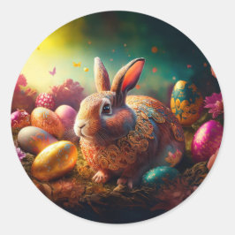 Glad påsk Bunny med Påskägg Runt Klistermärke