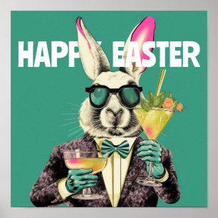 Glad påsk Bunny med Sunglass Cocktails Funny Poster